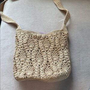 Lina Women Med Cream/Tan Crochet Lined Purse Shoulder Bag